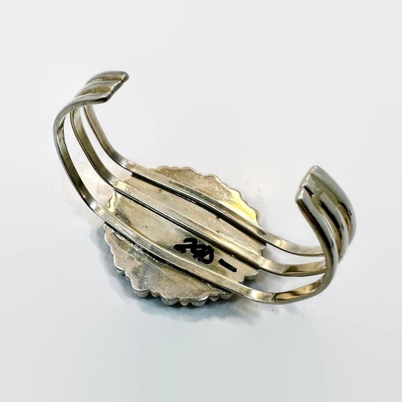 Opal Bracelet Vintage Sterling Silver Cuff Turquoise Onyx Inlay Southwestern - Picture 6 of 6